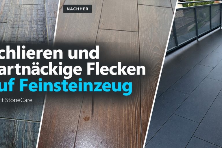 Schlieren und hartnäckige Flecken auf Feinsteinzeug: Vorher-Nachher-Motive von Finalit StoneCare