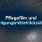 Dunkler Fliesenboden mit dem Schriftzug Pflegefilm und Reinigungsmittelrückstände